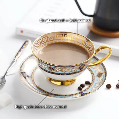 European blue & gold bone china tea set dining room porcelain teaware