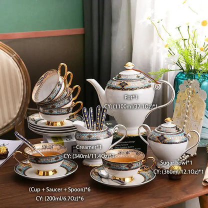 European blue & gold bone china tea set dining room porcelain teaware