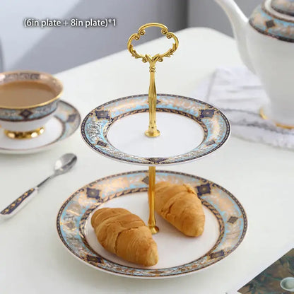 European blue & gold bone china tea set dining room porcelain teaware