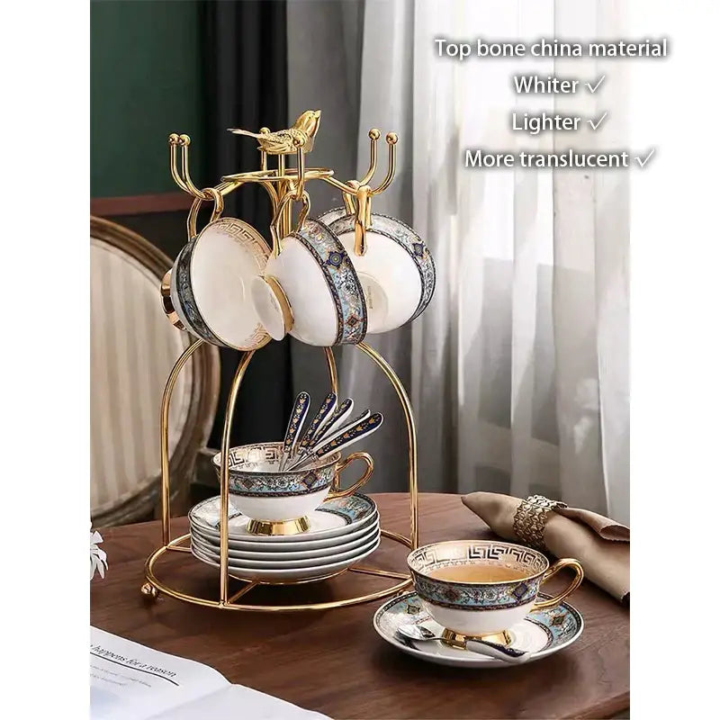 European blue & gold bone china tea set dining room porcelain teaware