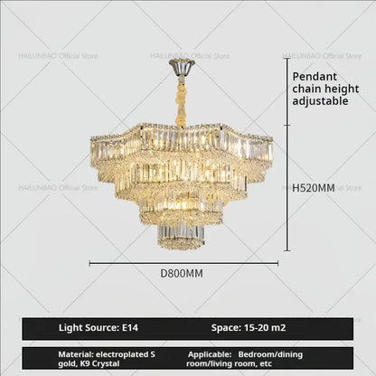 European chrome multi tier light crystal chandelier dining room