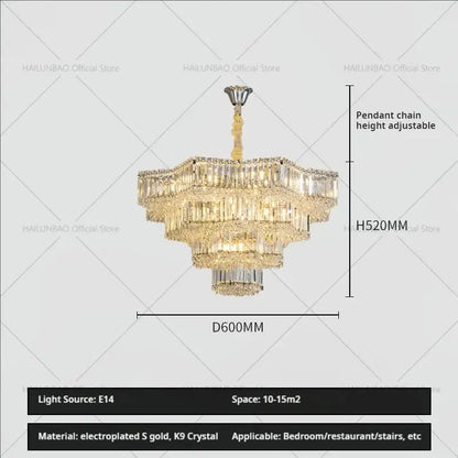 European chrome multi tier light crystal chandelier dining room