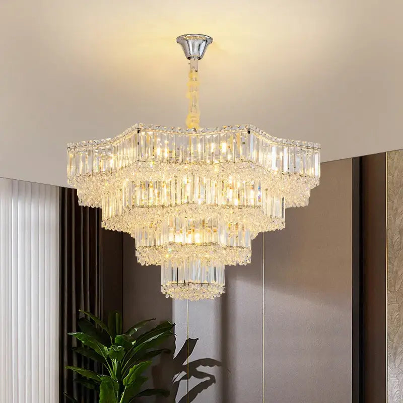 European chrome multi tier light crystal chandelier dining room