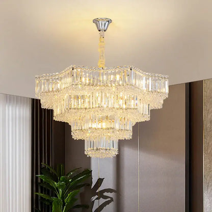 European chrome multi tier light crystal chandelier dining room
