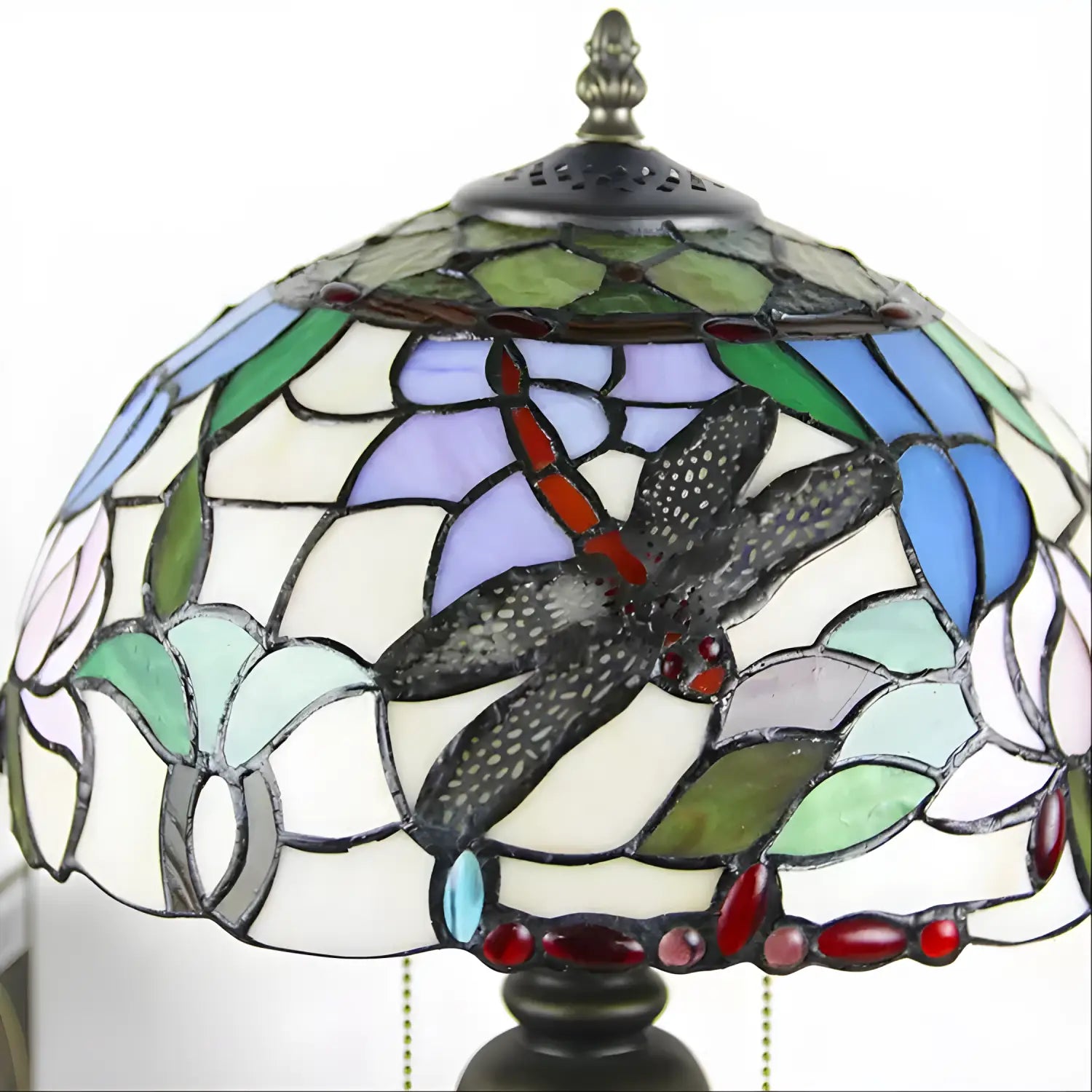 European Tiffany-Inspired Lamp with Dragonfly Design