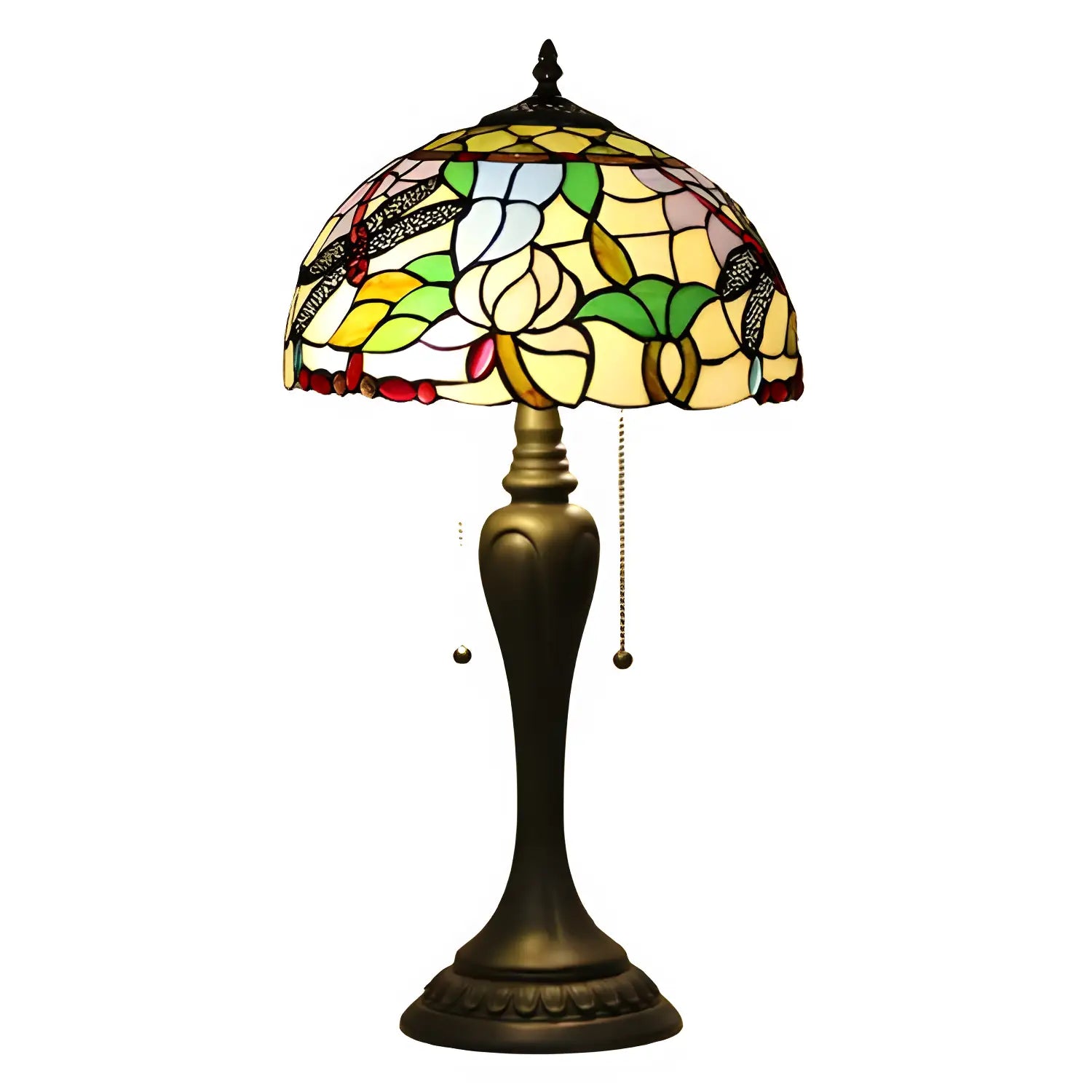 European Tiffany-Inspired Lamp with Dragonfly Design