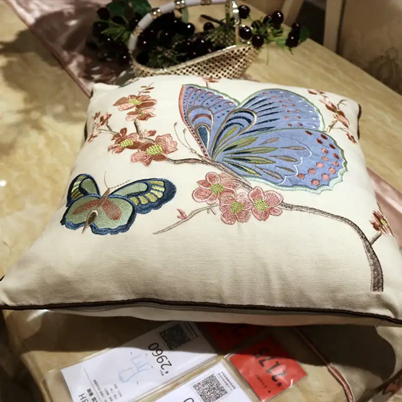 European embroidered butterfly and dragonfly sofa cushion cover living room