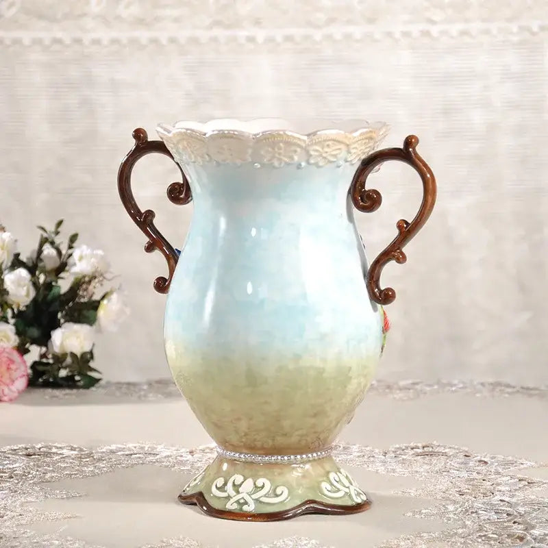 European floral elephant vase white & pink ceramic living room decor