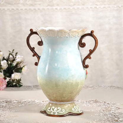 European floral elephant vase white & pink ceramic living room decor