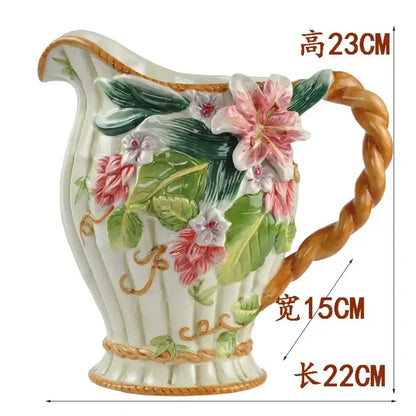 European floral elephant vase white & pink ceramic living room decor