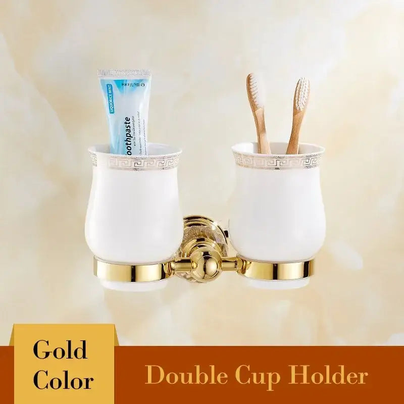 European gold and crystal bathroom towel rack with toilet brush holder