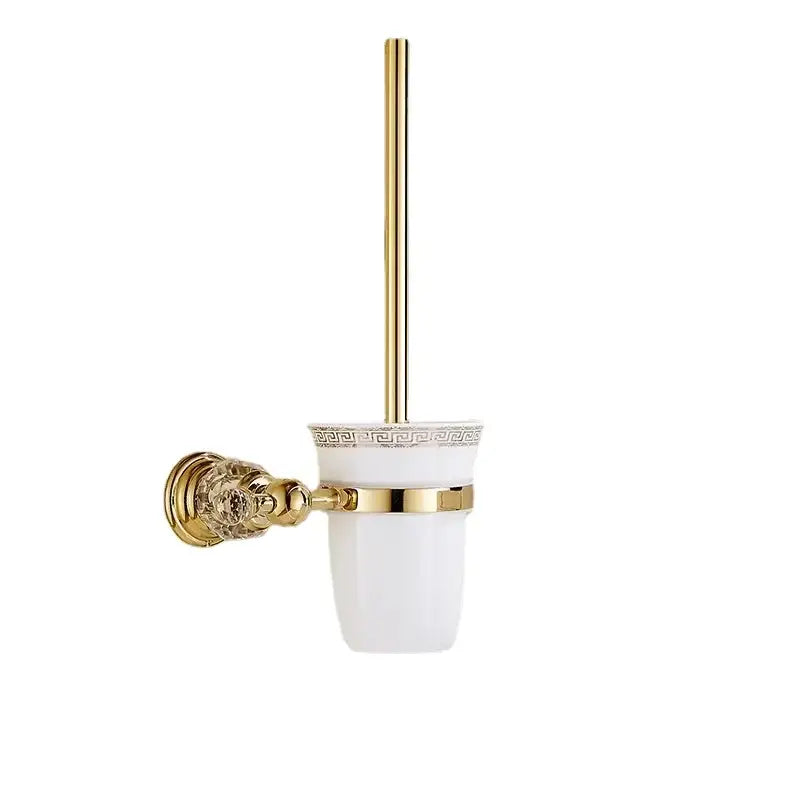 European gold and crystal bathroom towel rack with toilet brush holder