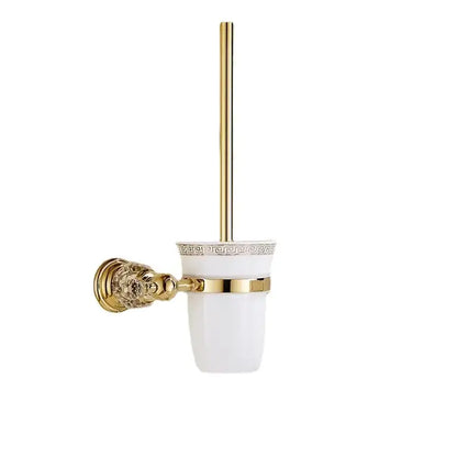 European gold and crystal bathroom towel rack with toilet brush holder