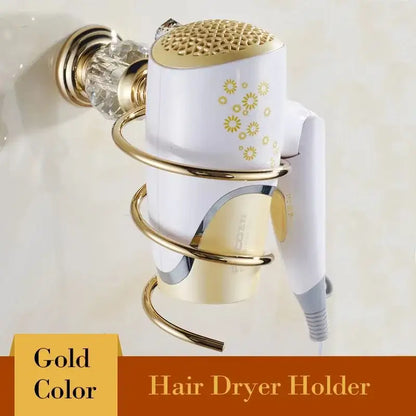 European gold and crystal bathroom towel rack with toilet brush holder
