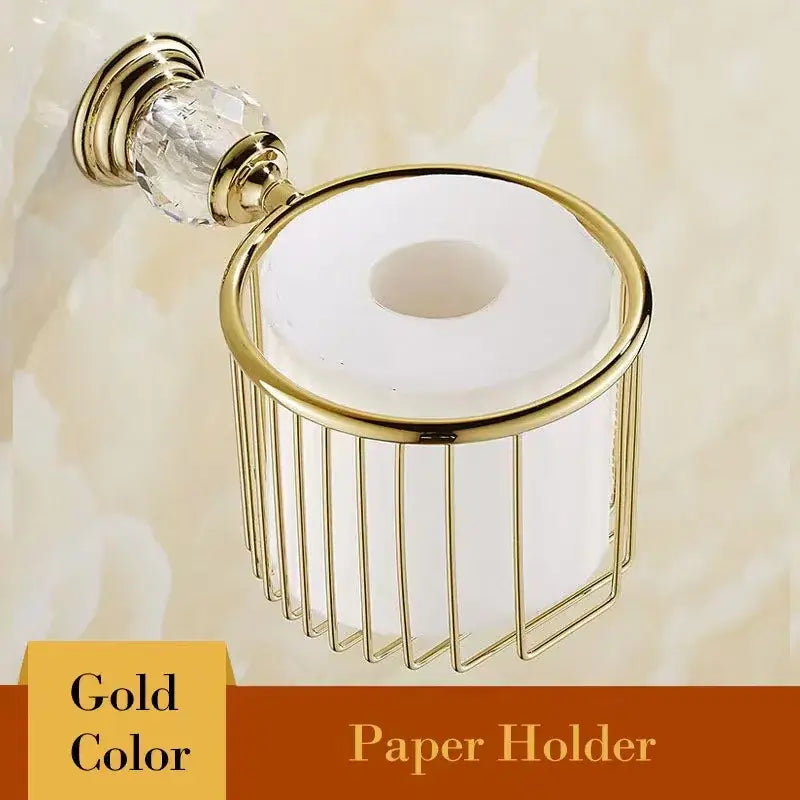 European gold and crystal bathroom towel rack with toilet brush holder