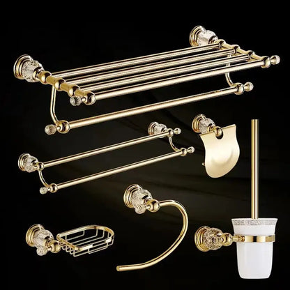 European gold and crystal bathroom towel rack with toilet brush holder