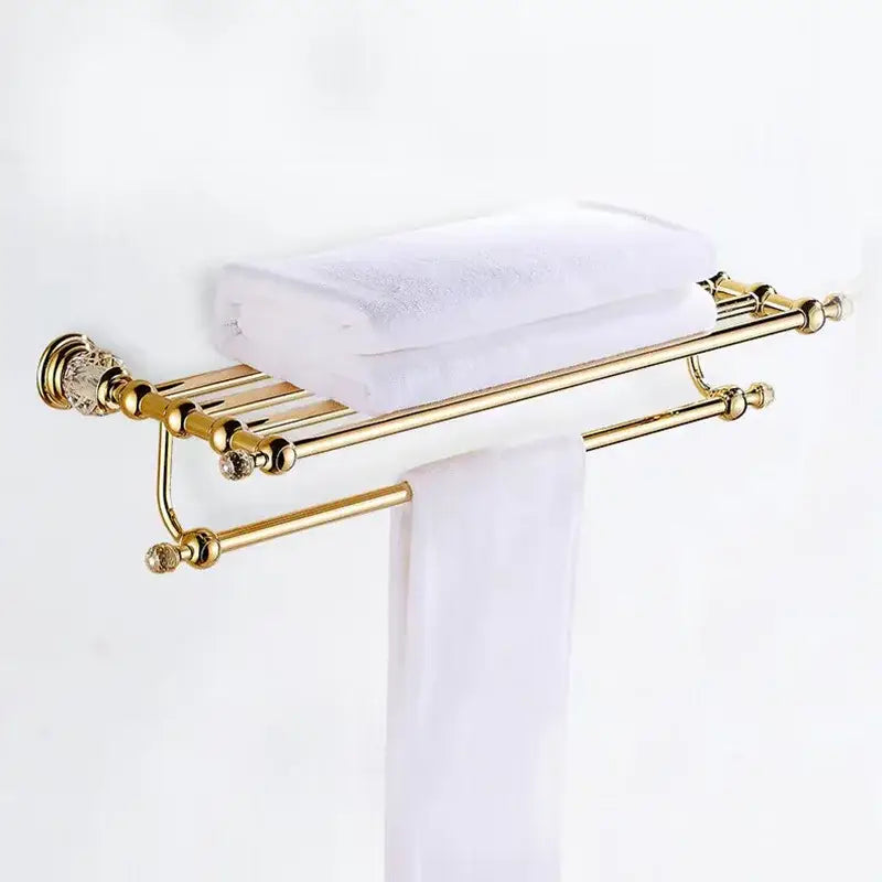 European gold and crystal bathroom towel rack with toilet brush holder