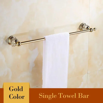 European gold and crystal bathroom towel rack with toilet brush holder