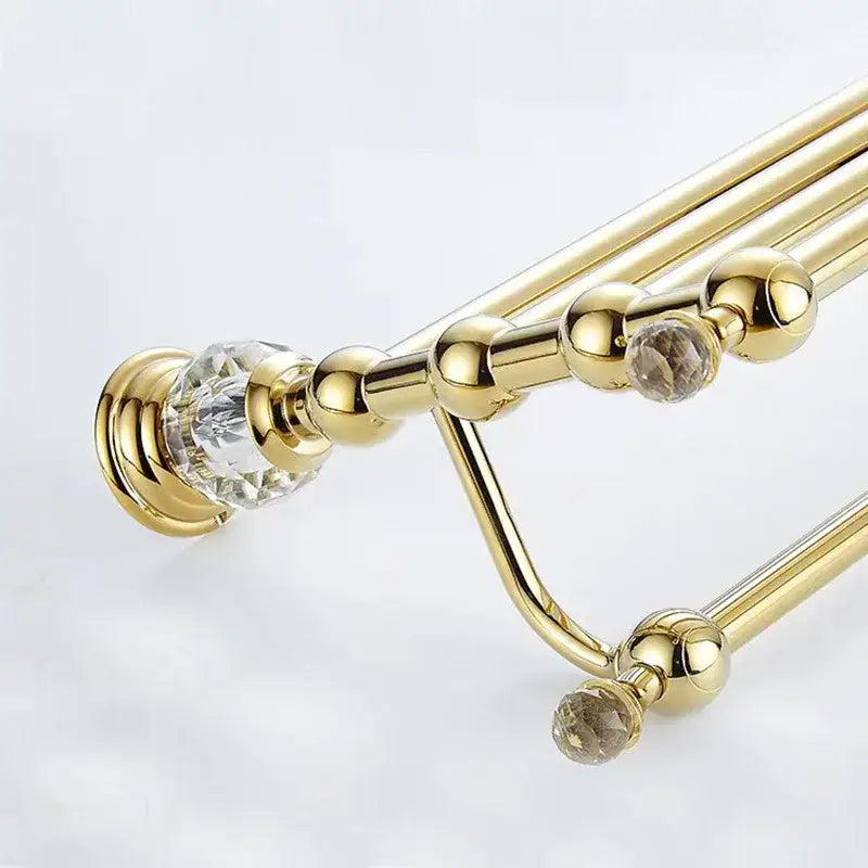 European gold and crystal bathroom towel rack with toilet brush holder