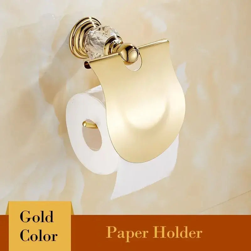 European gold and crystal bathroom towel rack with toilet brush holder