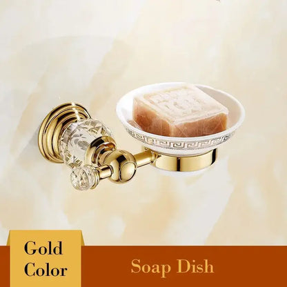 European gold and crystal bathroom towel rack with toilet brush holder