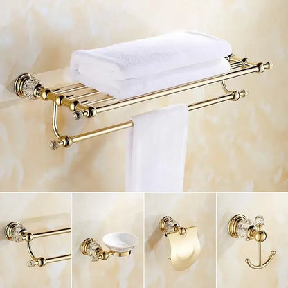 European gold and crystal bathroom towel rack with toilet brush holder