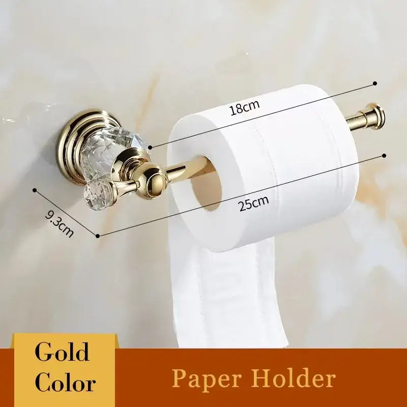 European gold and crystal bathroom towel rack with toilet brush holder