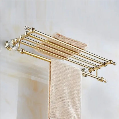 European gold and crystal bathroom towel rack with toilet brush holder