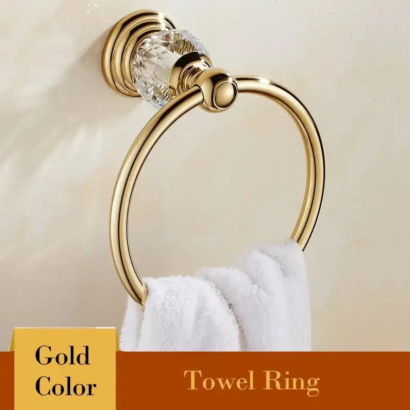 European gold and crystal bathroom towel rack with toilet brush holder