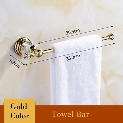European gold and crystal bathroom towel rack with toilet brush holder