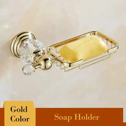 European gold and crystal bathroom towel rack with toilet brush holder