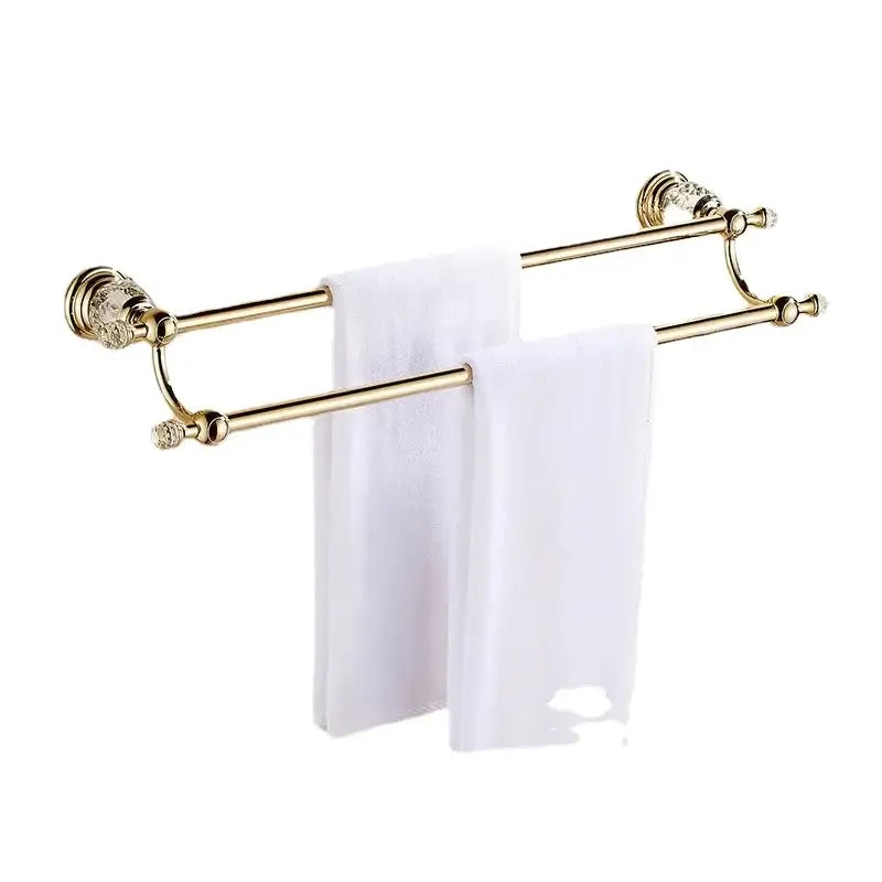 European gold and crystal bathroom towel rack with toilet brush holder