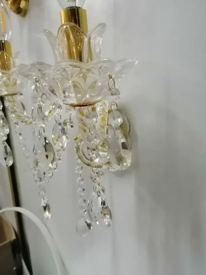 European gold crystal wall lamp bedroom candle sconce