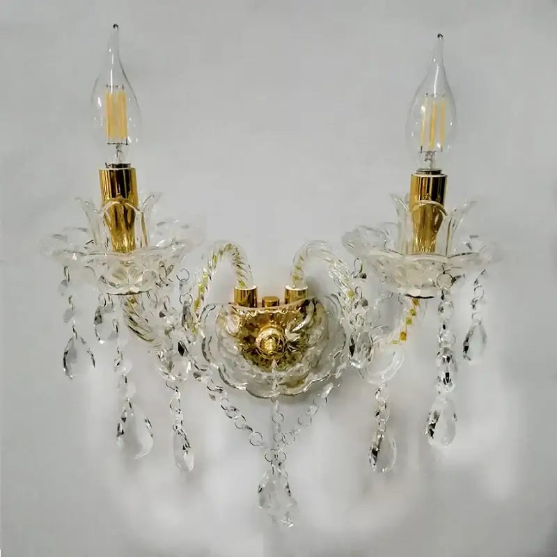 European gold crystal wall lamp bedroom candle sconce