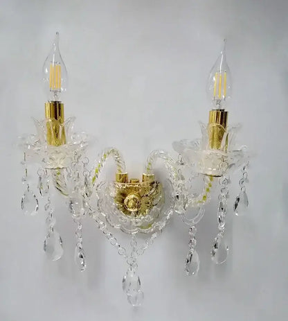 European gold crystal wall lamp bedroom candle sconce