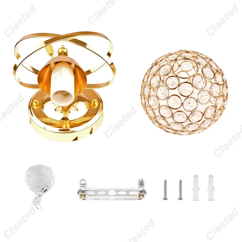 European gold crystal wall light bedroom sconce