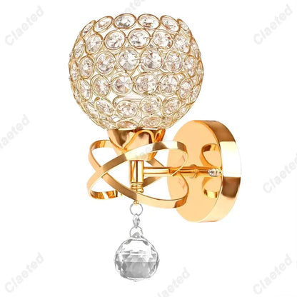 European gold crystal wall light bedroom sconce