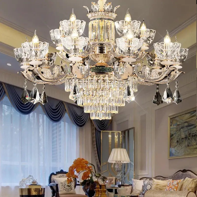 European gold duplex european crystal chandelier staircase light
