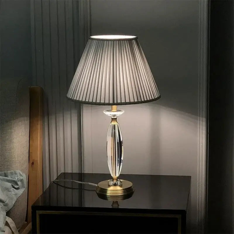 European retro crystal floor lamp for living room with gray shade