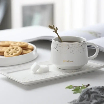 European style black & white ceramic coffee cup set dining room gold rim