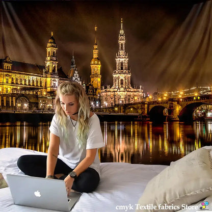 European style city night scene tapestry bedroom wall hanging