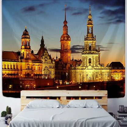 European style city night scene tapestry bedroom wall hanging