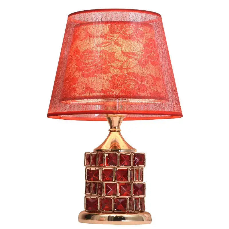 European style gold crystal table lamp bedroom lace decor