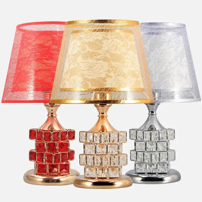 European style gold crystal table lamp bedroom lace decor