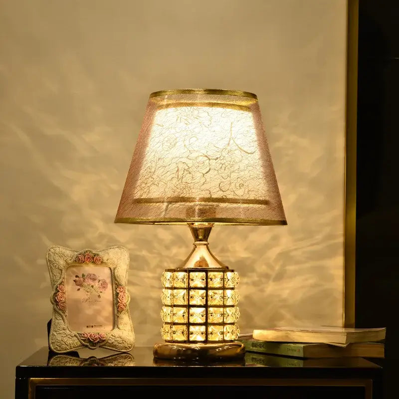 European style gold crystal table lamp bedroom lace decor