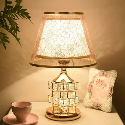European style gold crystal table lamp bedroom lace decor