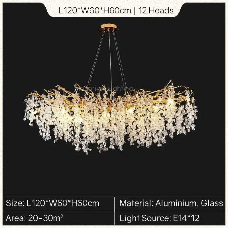 European style gold tree branch chandelier dining room crystal light