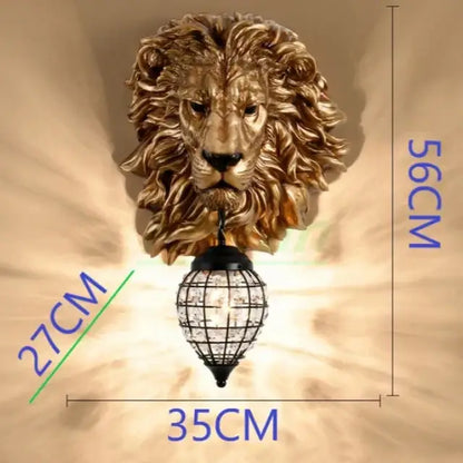 European style golden lion head wall lamp living room glass sconce