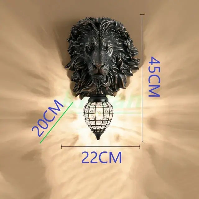 European style golden lion head wall lamp living room glass sconce