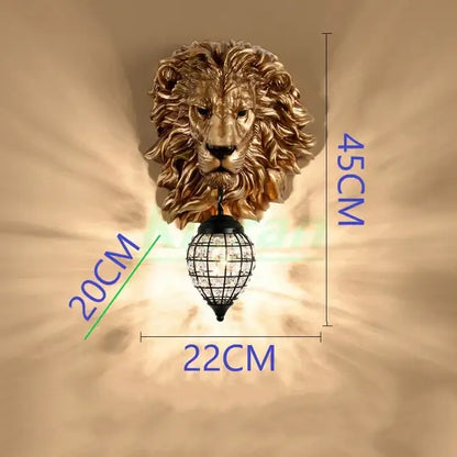 European style golden lion head wall lamp living room glass sconce